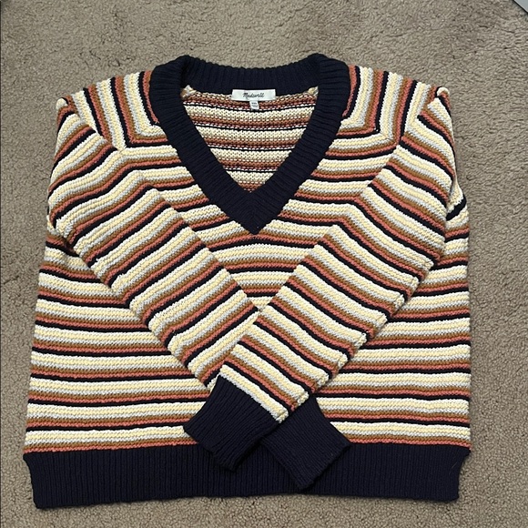 Madewell Women’s V-Neck Sweater with Stripes - Picture 1 of 7